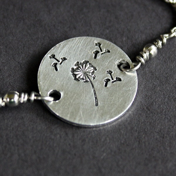 Dandelion - Hand Stamped Adjustable Bolo Bracelet - Slide Bracelet