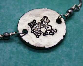 Steamboat Willie - Hand Stamped Adjustable Bolo Bracelet - Slide Bracelet