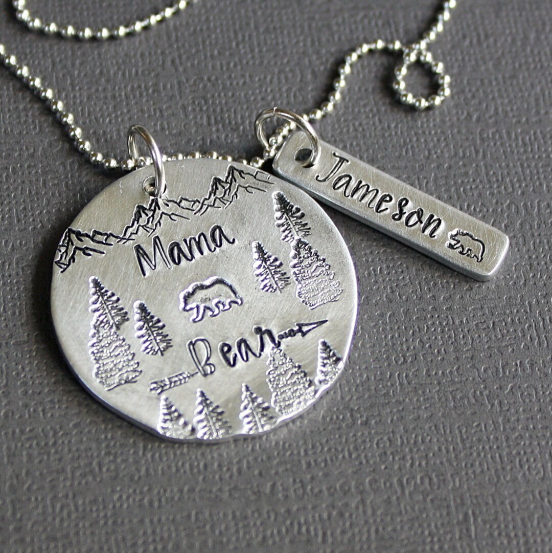 Mama Bear Necklace Hand Stamped Jewelry Personalized Custom Kids Names ...