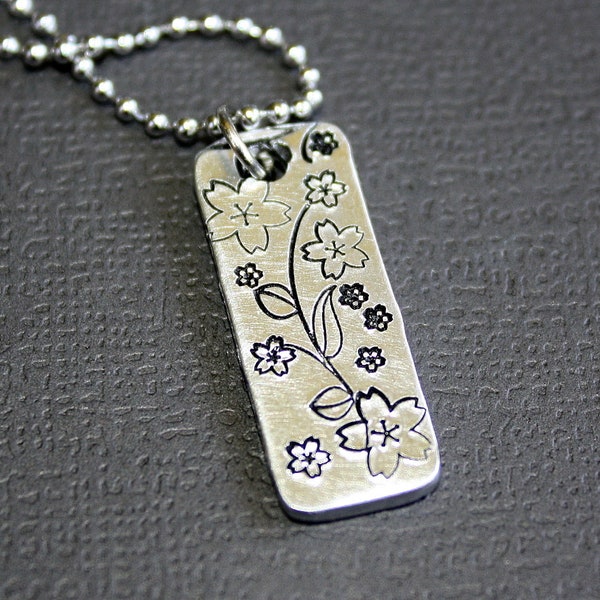 Cherry Blossom Necklace - Hand Stamped Jewelry