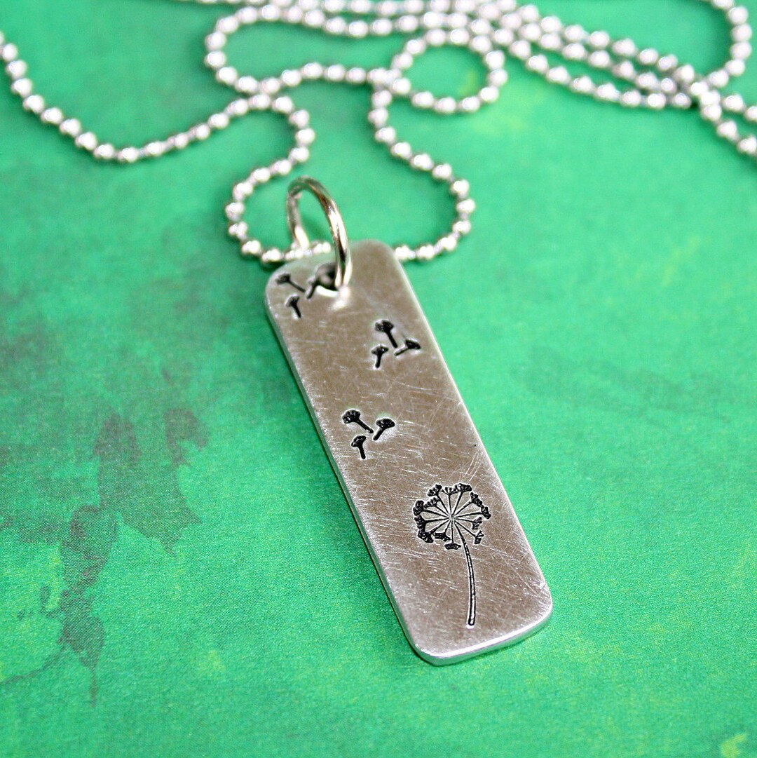 Dandelion Necklace Hand Stamped Jewelry Etsy