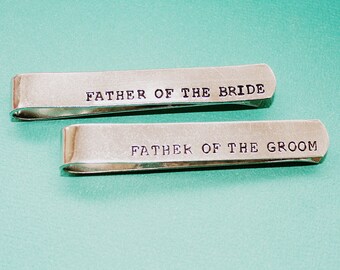 Personalized Tie Clip - Father of the Bride and Groom - Hand Stamped Tie Bar - Custom Groomsmen Gift - Dad or Grandpa - Wedding Gift