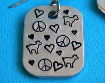 Peace Love and Goats Earrings - Hand Stamped Jewelry - Stainless Steel Ear Wires - Aluminum