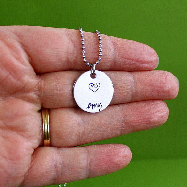 Personalized Necklace Hand Stamped Jewelry Grandmother's Necklace Personalized Mom Necklace 1 Name Stainless Steel image 3