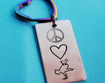 Peace Love Goat Yoga Key Ring - Hand Stamped Accessories - Key Chain