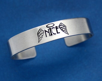 Nice Cuff - Hand Stamped Bracelet - Message Jewelry