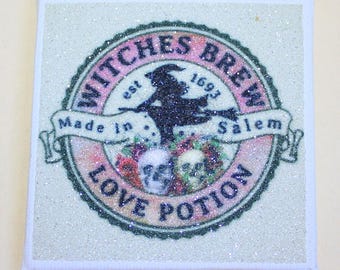 Witches Brew Love Potion Canvas Magnet - Glitter