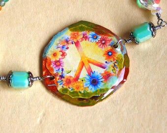 Floral Peace Sign Bracelet - Copper