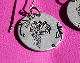 Pothos Plant Earrings - Hand Stamped Jewelry - Stainless Steel Ear Wires - Aluminum Circle