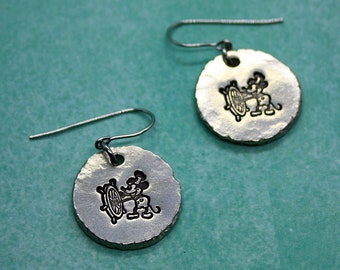 Steamboat Willie Earrings - Hand Stamped Jewelry