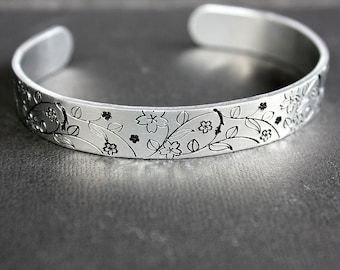 Cherry Blossom Cuff - Hand Stamped Bracelet