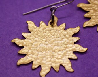 Hammered Sun Earrings - Brass Jewelry