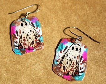 Folk Art Ghost Earrings - Copper
