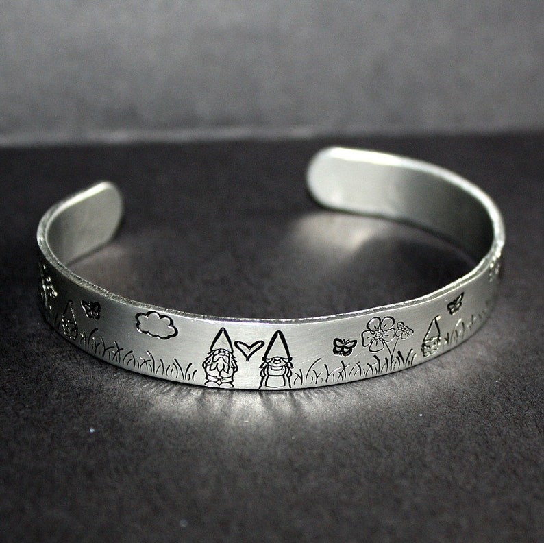 Gnome Cuff Hand Stamped Bracelet Aluminum image 3