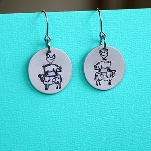 Cow Pig Chicken Earrings Hand Stamped Jewelry Aluminum Disc image 4