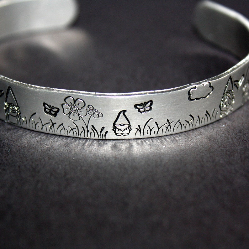 Gnome Cuff Hand Stamped Bracelet Aluminum image 2