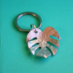 Hammered Monstera Leaf Keychain Aluminum Jewelry Key Ring image 1