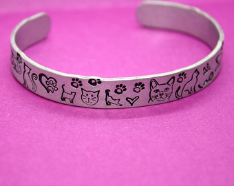 Cat Lover Cuff - Hand Stamped Bracelet