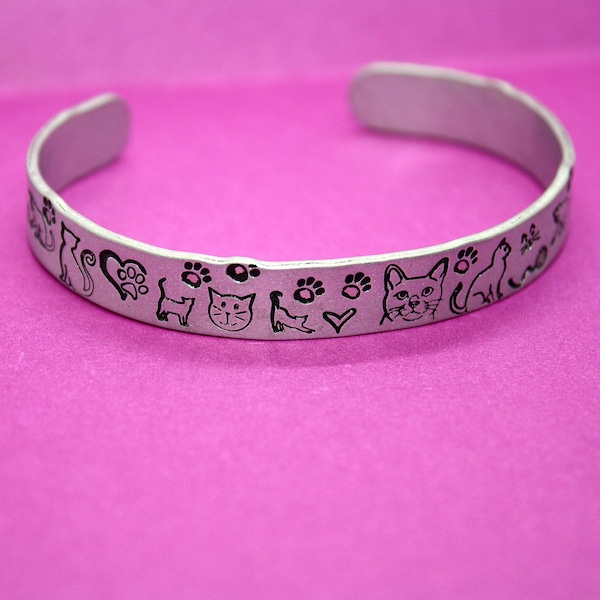 Cat Lover Cuff - Hand Stamped Bracelet