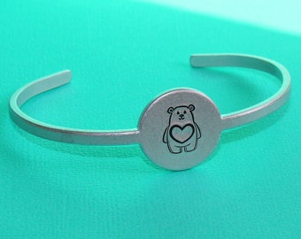 Love Bear Cuff - Hand Stamped Bracelet - Aluminum Bracelet