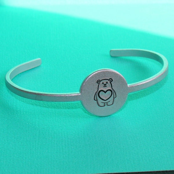 Love Bear Cuff - Hand Stamped Bracelet - Aluminum Bracelet