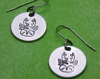 Cute Deer Earrings - Hand Stamped Jewelry