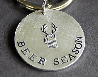 Beer Season - Hand Stamped Key Ring - Message Jewelry - Key Chain