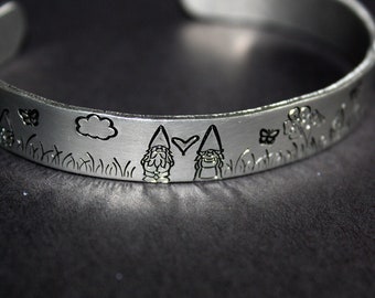 Gnome Cuff - Hand Stamped Bracelet - Aluminum