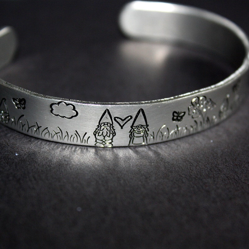 Gnome Cuff Hand Stamped Bracelet Aluminum image 1