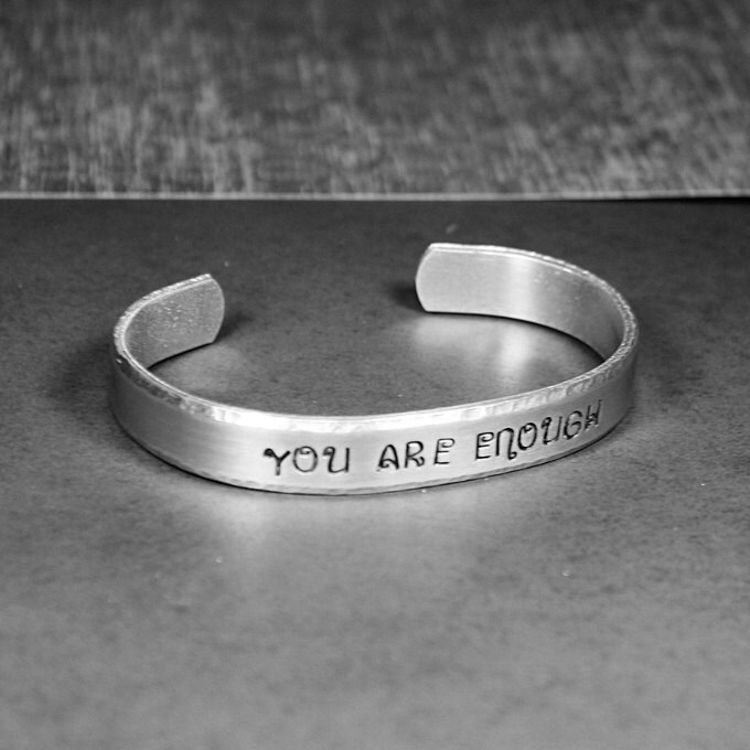 You Are Enough Hand Stamped Cuff Bracelet Message Jewelry | Etsy
