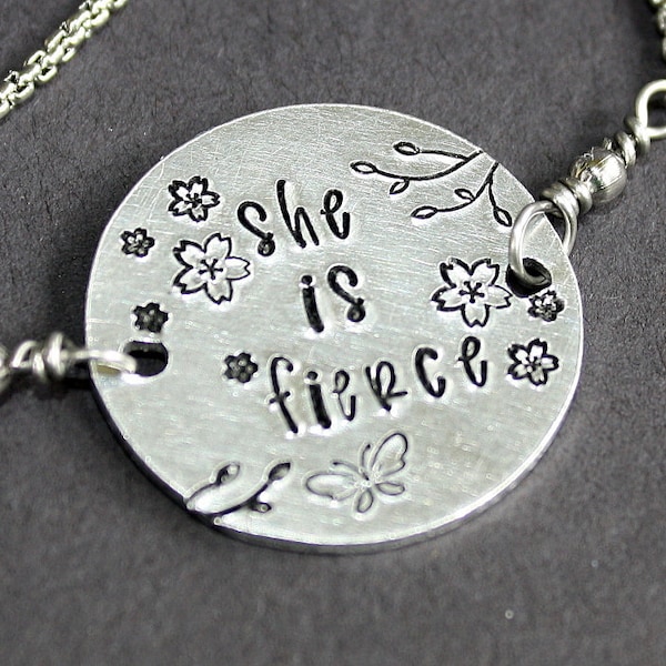 She Is Fierce - Hand Stamped Adjustable Bolo Bracelet - Slide Bracelet