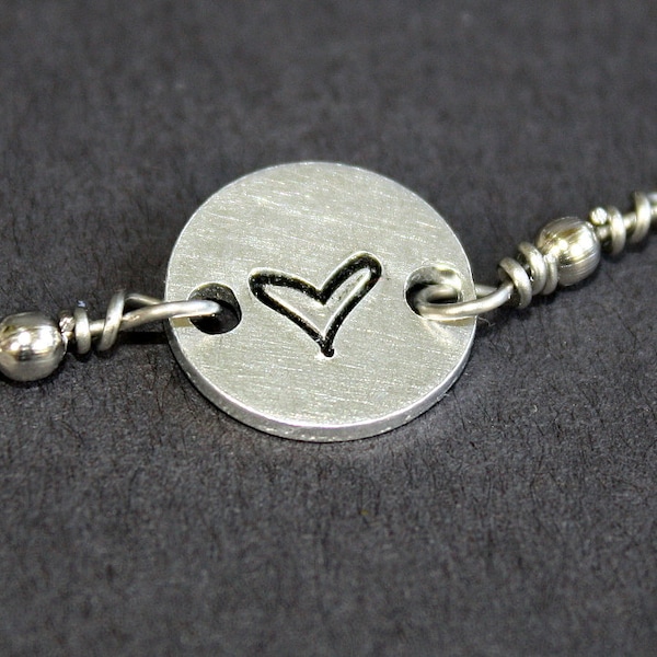 Heart - Hand Stamped Adjustable Bolo Bracelet - Slide Bracelet