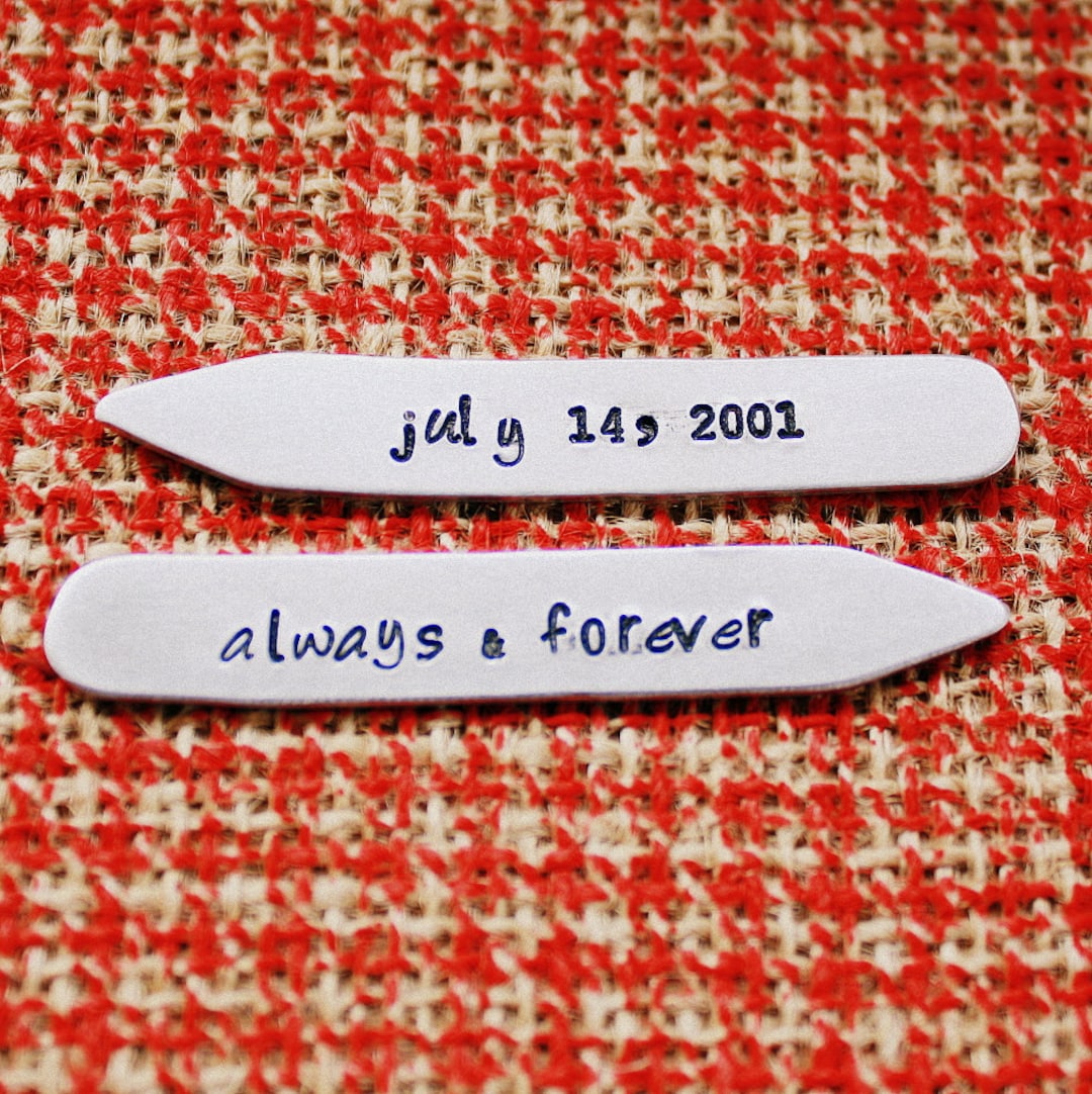 Personalized Collar Stays Groom Hand Stamped Aluminum Etsy