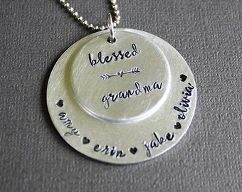 Blessed Grandma Necklace - Hand Stamped Accessories - Personalized - Custom Kids Names