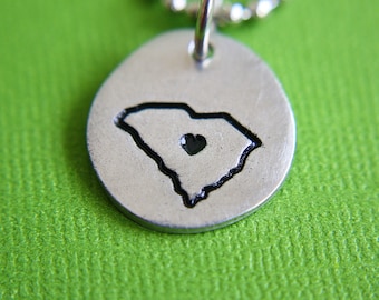 State Love Necklace - South Carolina - Hand Stamped Jewelry - United States of America Necklace - Custom State Jewelry