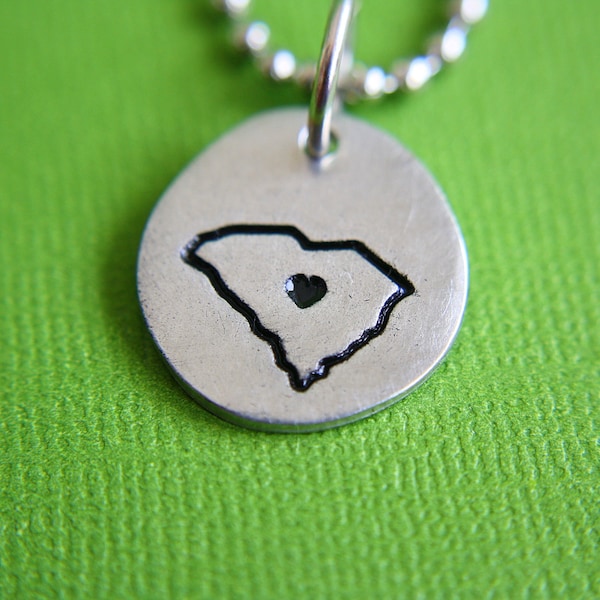 State Love Necklace - South Carolina - Hand Stamped Jewelry - United States of America Necklace - Custom State Jewelry