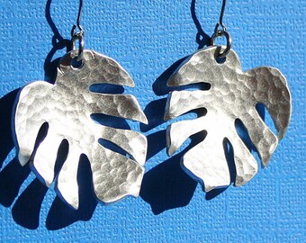 Hammered Monstera Leaf Earrings - Aluminum Jewelry