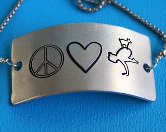 Peace Love Goat Yoga Bracelet - Hand Stamped Jewelry - Adjustable