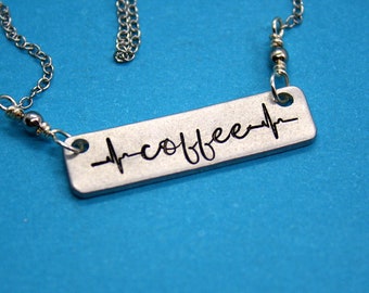 Coffee Necklace - Hand Stamped Jewelry - Aluminum and Stainless Steel