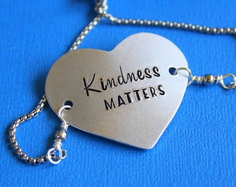 Kindness Matters Bracelet - Hand Stamped Jewelry - Heart - Adjustable Bolo Bracelet