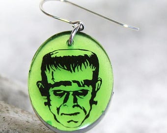 Frankenstein Earrings- Resin Dangles - Glow in the Dark