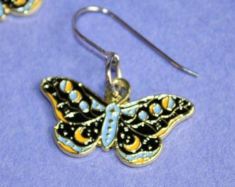 Enamel Black Moth Earrings