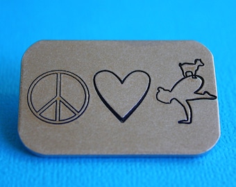 Peace Love Goat Yoga Pin Back - Hand Stamped Jewelry - Pinback