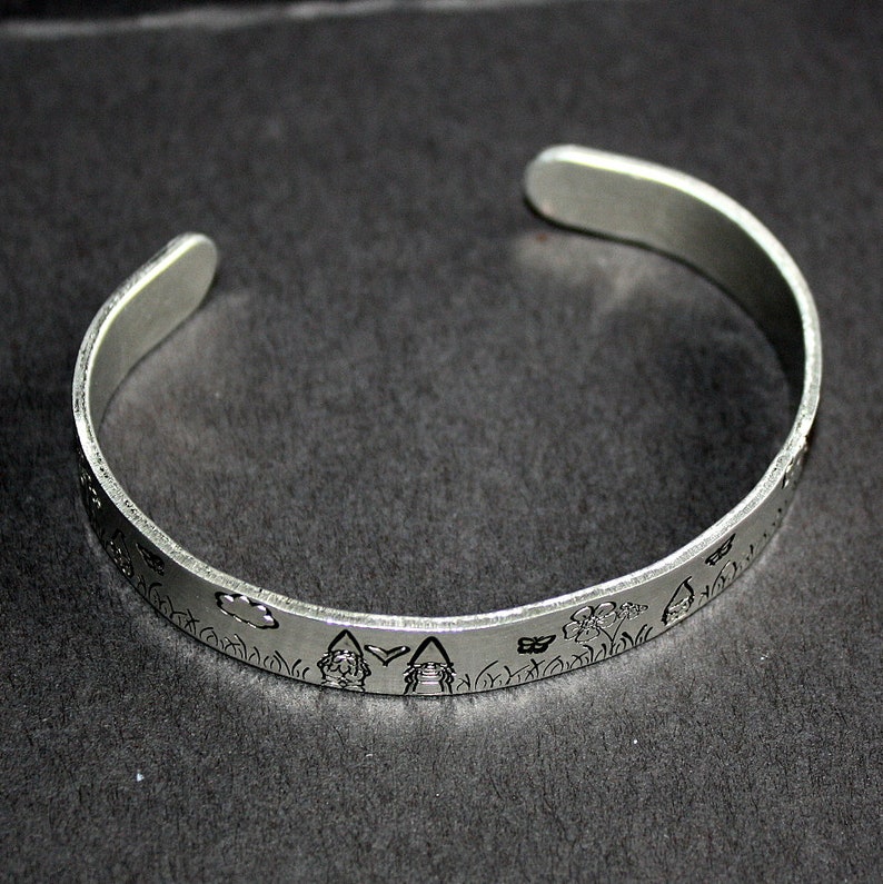 Gnome Cuff Hand Stamped Bracelet Aluminum image 4