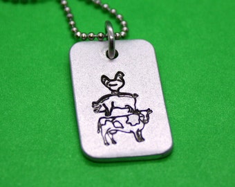 Cow Pig Chicken Necklace - Hand Stamped Jewelry