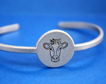 Cow Cuff - Hand Stamped Bracelet - Aluminum Bracelet