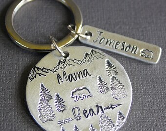 Mama Bear Key Ring - Hand Stamped Accessories - Personalized - Custom Kids Names