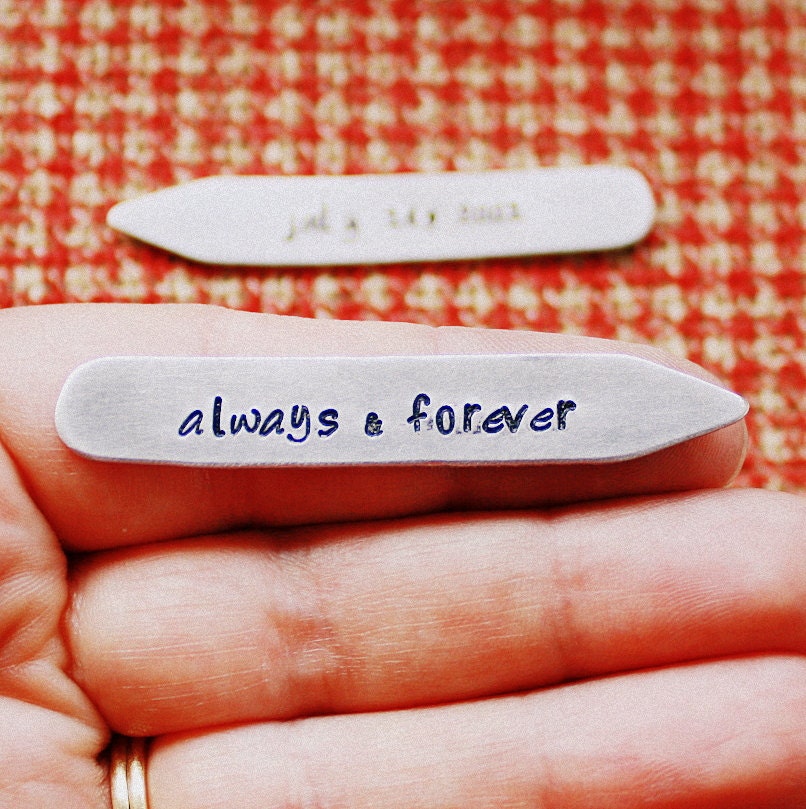 Personalized Collar Stays Groom Hand Stamped Aluminum Etsy