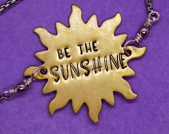 Be The Sunshine - Hand Stamped Adjustable Bolo Bracelet - Slide Bracelet