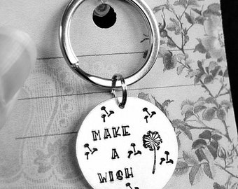 Make A Wish - Hand Stamped Key Ring - Message Jewelry - Key Chain